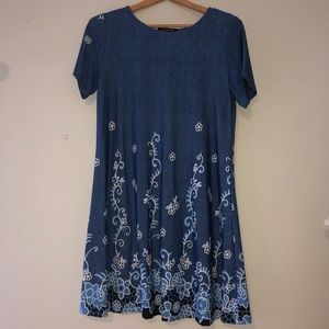 Floral Patterned Blue T-Shirt Dress
